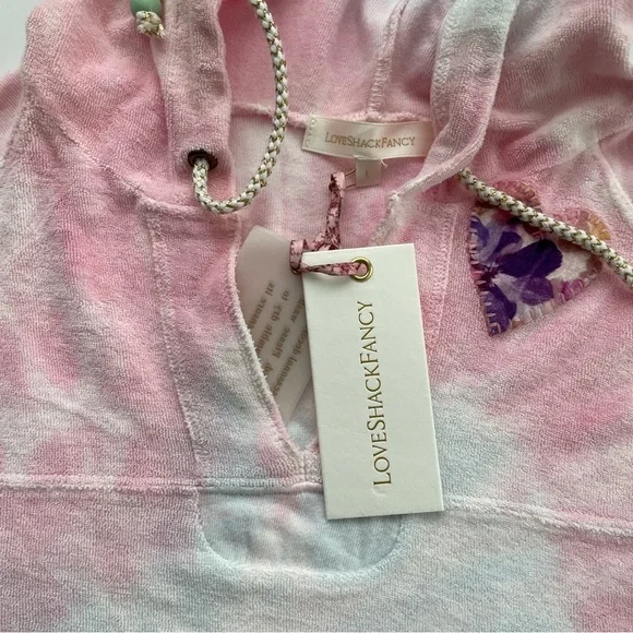 Loveshackfancy Kirby Hoodie in Cherry Fizz cropped terry beaded pink tie dye - Picture 8 of 8